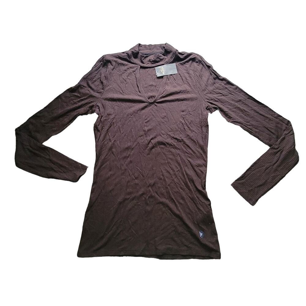 Hollister Black Ribbed V-Neck Long SLeeve Top Women's Medium NWT